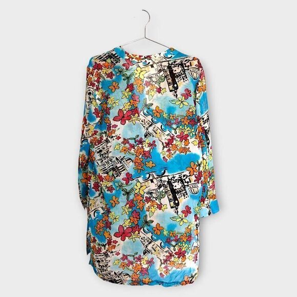 Marsh Landing Top Womens Medium Silk Button Down Tunic Shirt Tropical Coverup - Picture 3 of 10